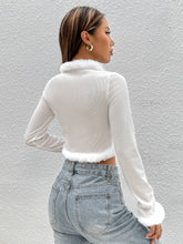 Fuzzy Trim Knot Front Crop Top